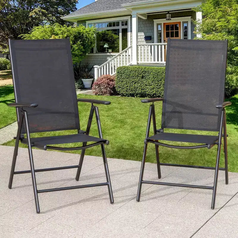 Lot de 4 chaises pliantes de patio réglables - Noir - Captiva Designs : Cadre en aluminium résistant aux intempéries