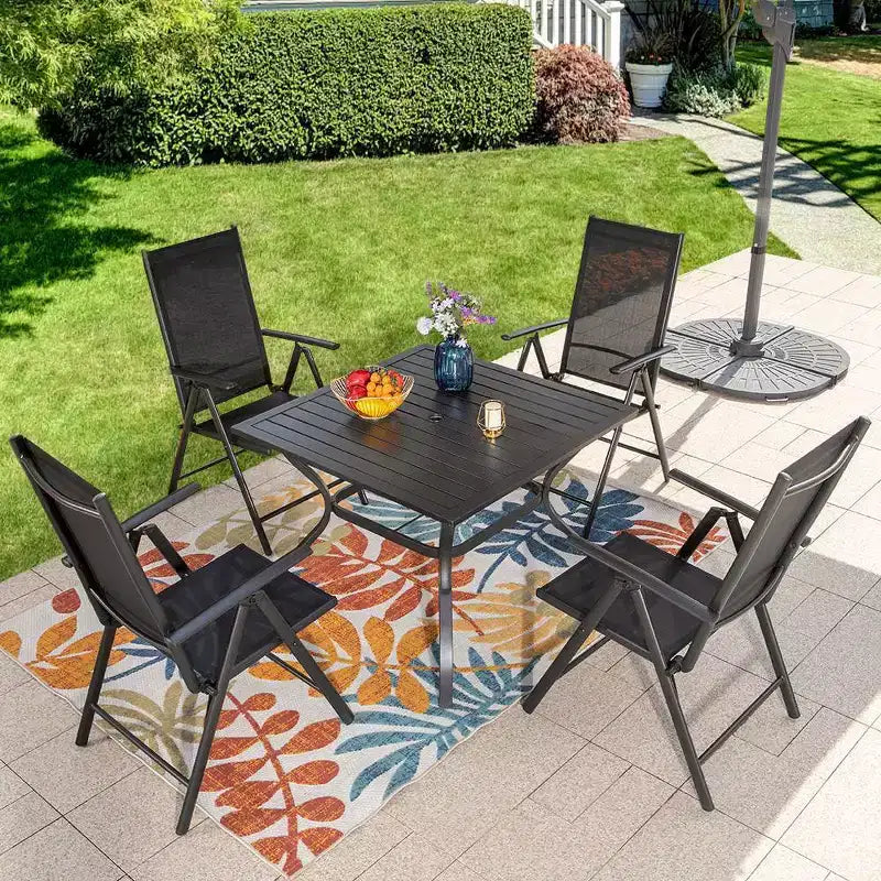 Lot de 4 chaises pliantes de patio réglables - Noir - Captiva Designs : Cadre en aluminium résistant aux intempéries