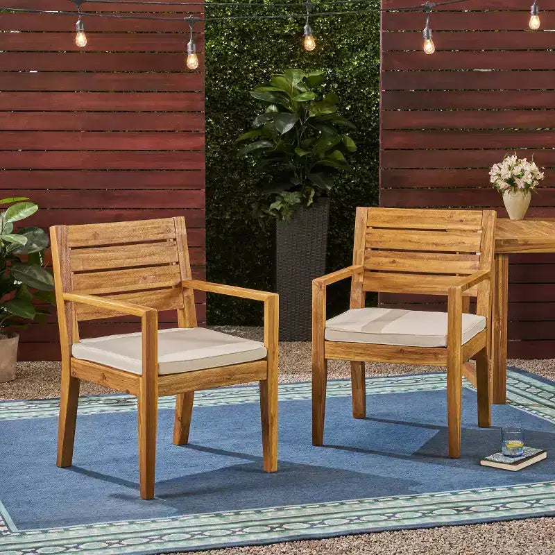 Chaises de salle à manger Nestor en bois d'acacia (lot de 2) : Coussins résistants à l'eau, Christopher Knight Home