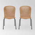Spinnaker Set of 2 Wicker Boho Dining Chairs - Light Brown - Christopher Knight Home: Weather-Resistant Iron Frame