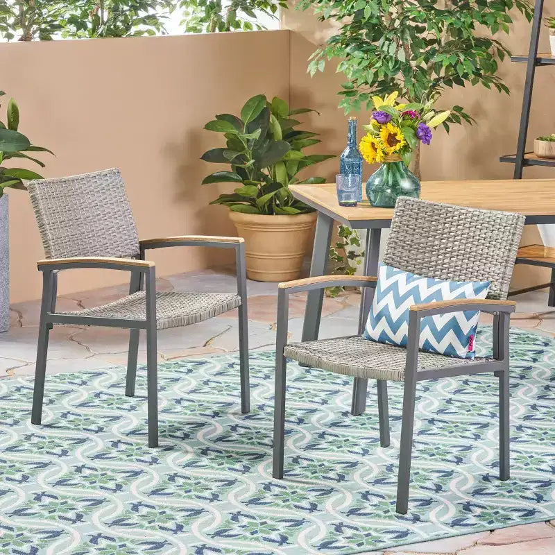 Chaises de salle à manger Luton 2 places en osier et aluminium pour patio – Gris – Christopher Knight Home