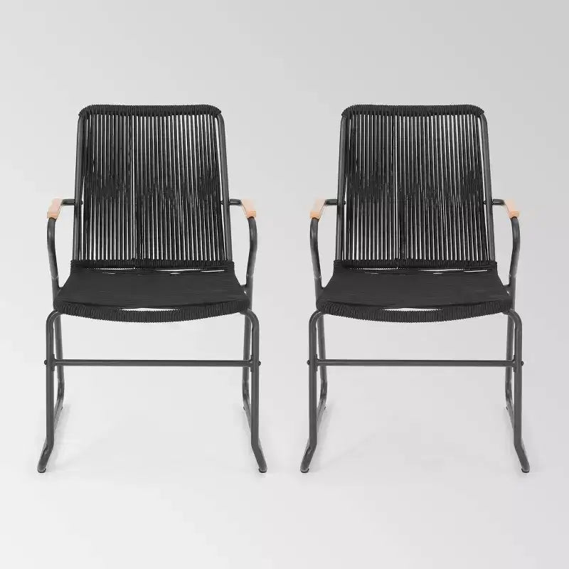 Moonstone Set of 2 Rope Weave Modern Club Chairs: Weather-Resistant Iron Frame - Christopher Knight Home