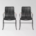 Moonstone Set of 2 Rope Weave Modern Club Chairs: Weather-Resistant Iron Frame - Christopher Knight Home