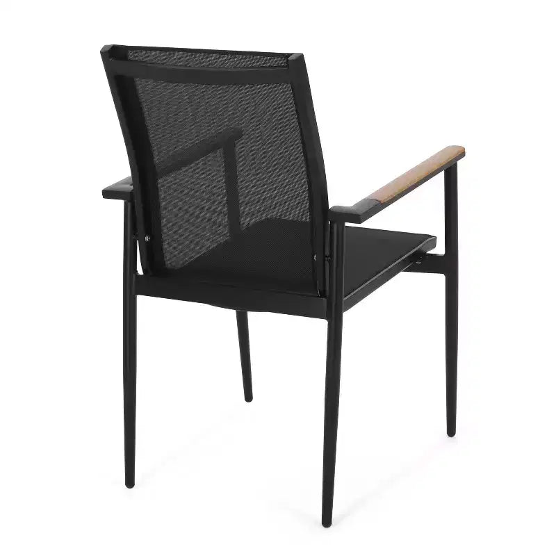 Christopher Knight Home Chaises de salle à manger d'extérieur Barrister en aluminium et maille, 4 pièces, noir/naturel