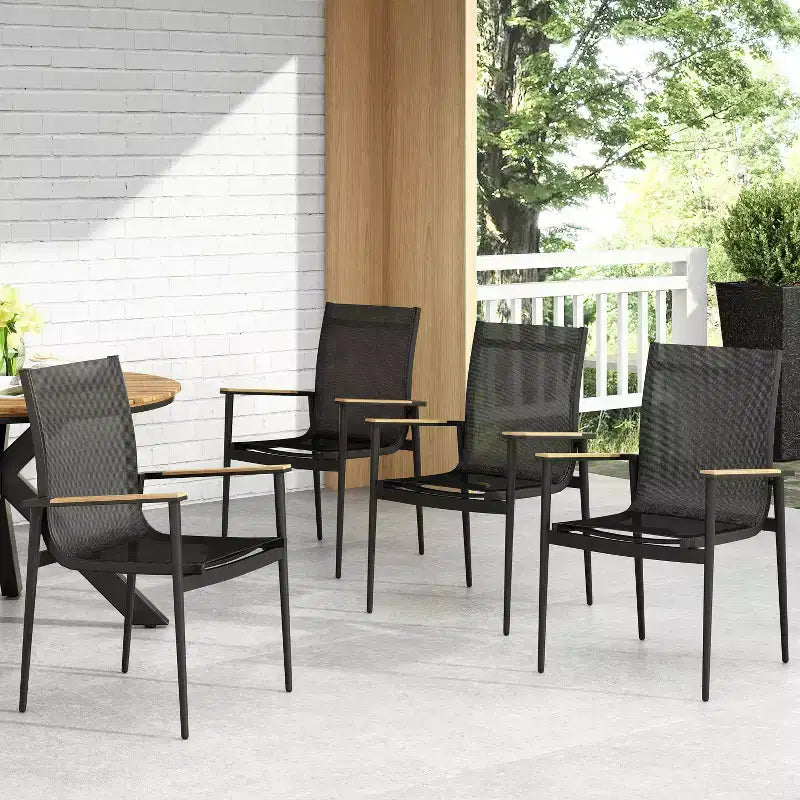 Christopher Knight Home Chaises de salle à manger d'extérieur Barrister en aluminium et maille, 4 pièces, noir/naturel