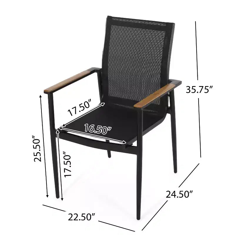 Christopher Knight Home Chaises de salle à manger d'extérieur Barrister en aluminium et maille, 4 pièces, noir/naturel