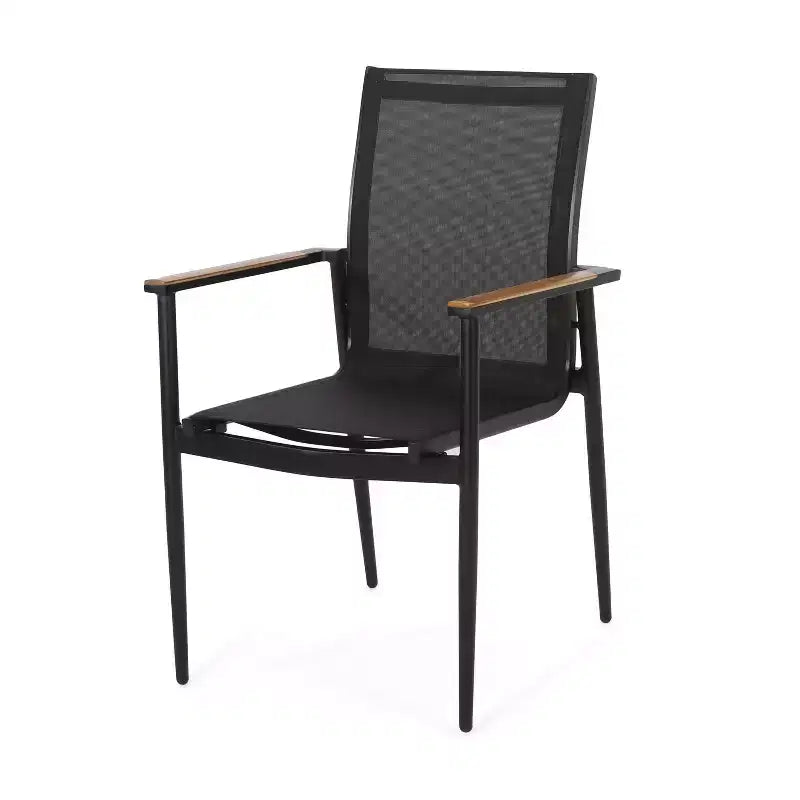 Christopher Knight Home Chaises de salle à manger d'extérieur Barrister en aluminium et maille, 4 pièces, noir/naturel