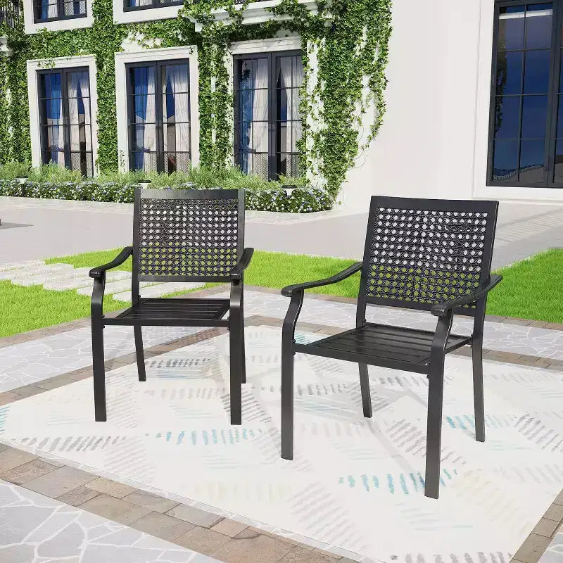 2pk Outdoor Metal Dining Chairs - Captiva Designs: Powder-Coated Steel, Stackable, Weather-Resistant