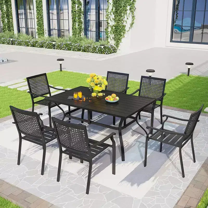 Lot de 2 chaises de salle à manger d'extérieur en métal - Captiva Designs : Acier thermolaqué, empilables, résistantes aux intempéries