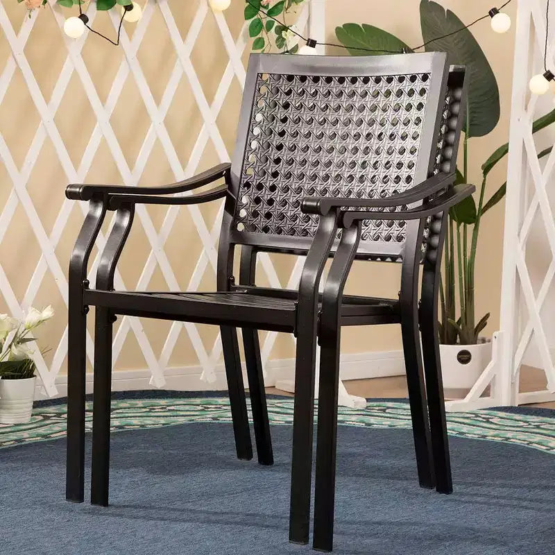 Lot de 2 chaises de salle à manger d'extérieur en métal - Captiva Designs : Acier thermolaqué, empilables, résistantes aux intempéries