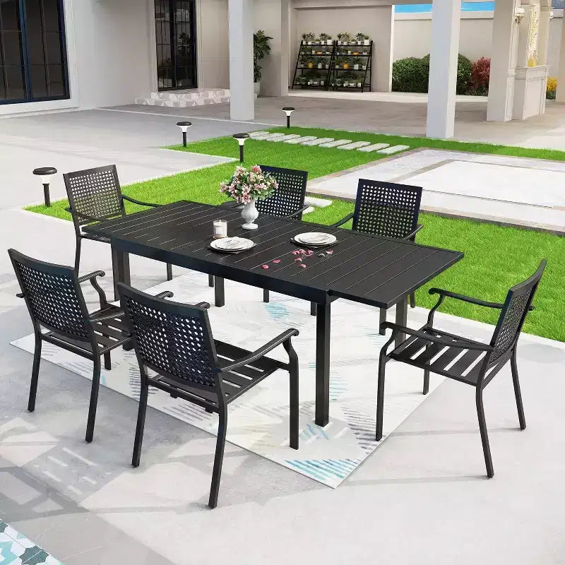 Lot de 2 chaises de salle à manger d'extérieur en métal - Captiva Designs : Acier thermolaqué, empilables, résistantes aux intempéries