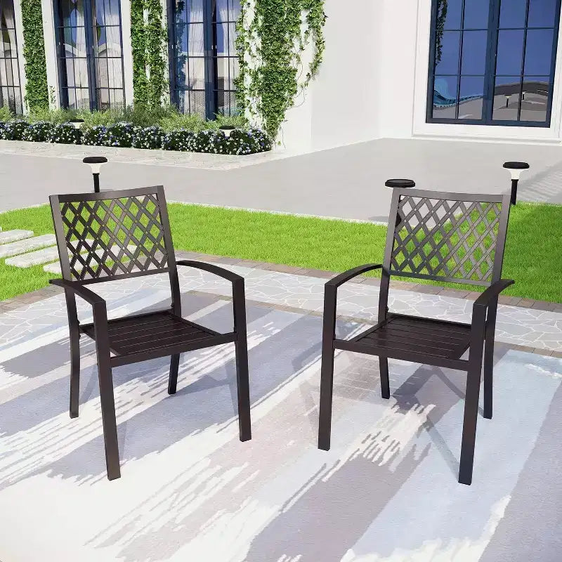 2pk Outdoor Steel Stackable Dining Chairs - Captiva Designs: Weather-Resistant Patio Furniture, No Cushion