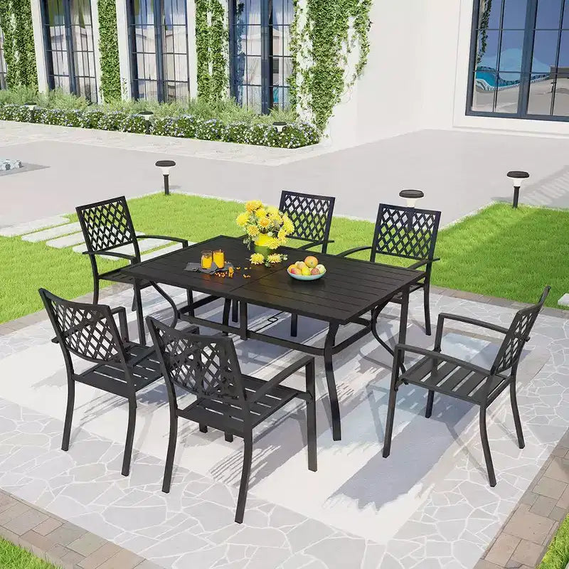 Lot de 2 chaises de salle à manger d'extérieur empilables en acier - Captiva Designs : Mobilier de terrasse résistant aux intempéries, sans coussin