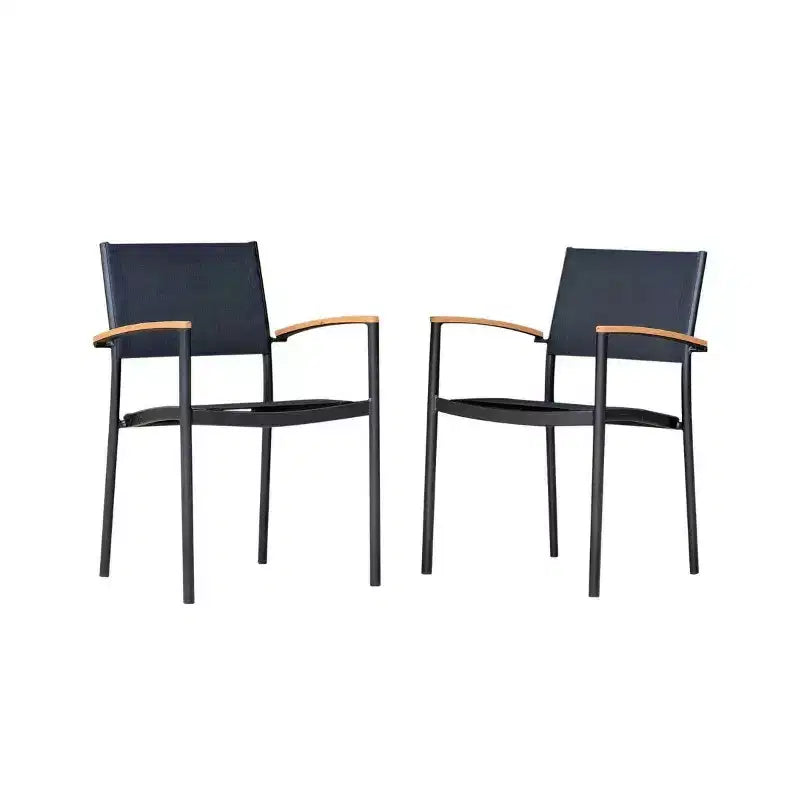 Amazonia 2pc Barbados Outdoor Patio Dining Chairs Arm Chairs Black: Cast Aluminum