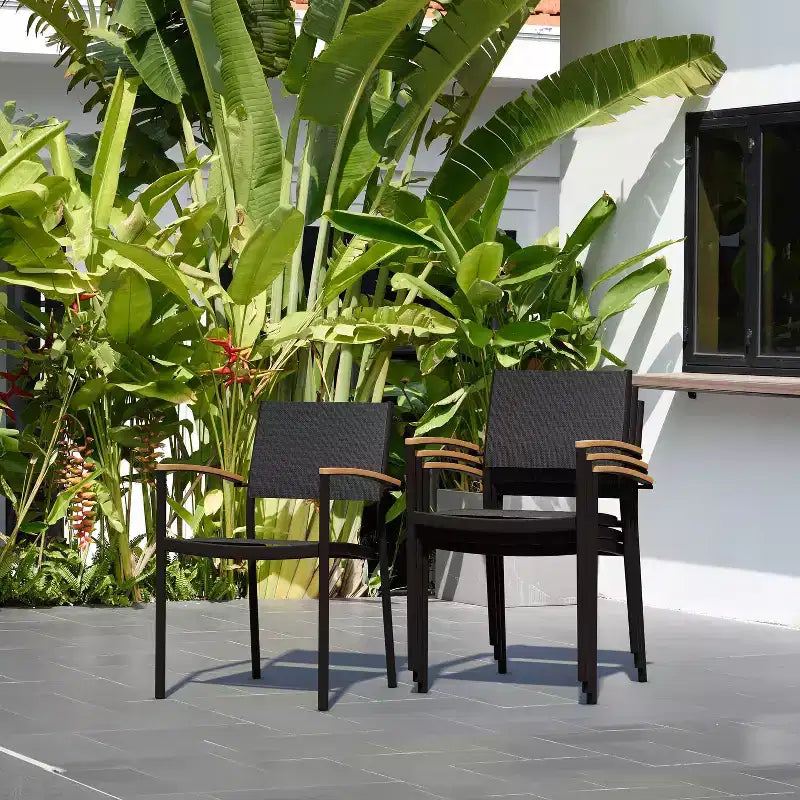 Amazonia 2 chaises de salle à manger d'extérieur Barbade, avec accoudoirs, noir : Aluminium moulé sous pression