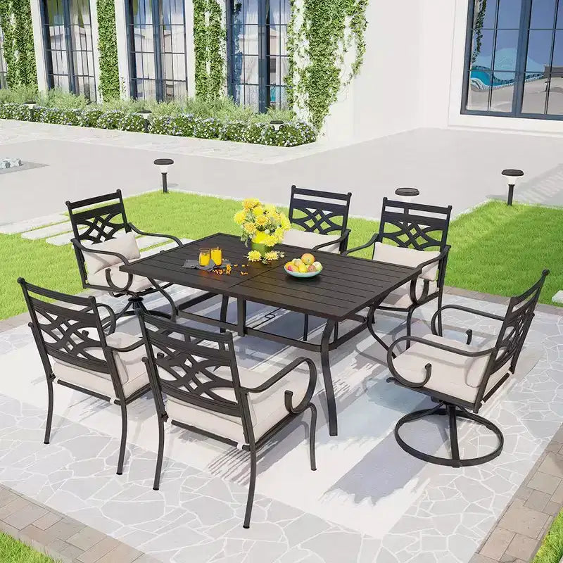Lot de 2 chaises de salle à manger d'extérieur avec coussins épais d'assise et de dossier et cadre en métal - Captiva Designs
