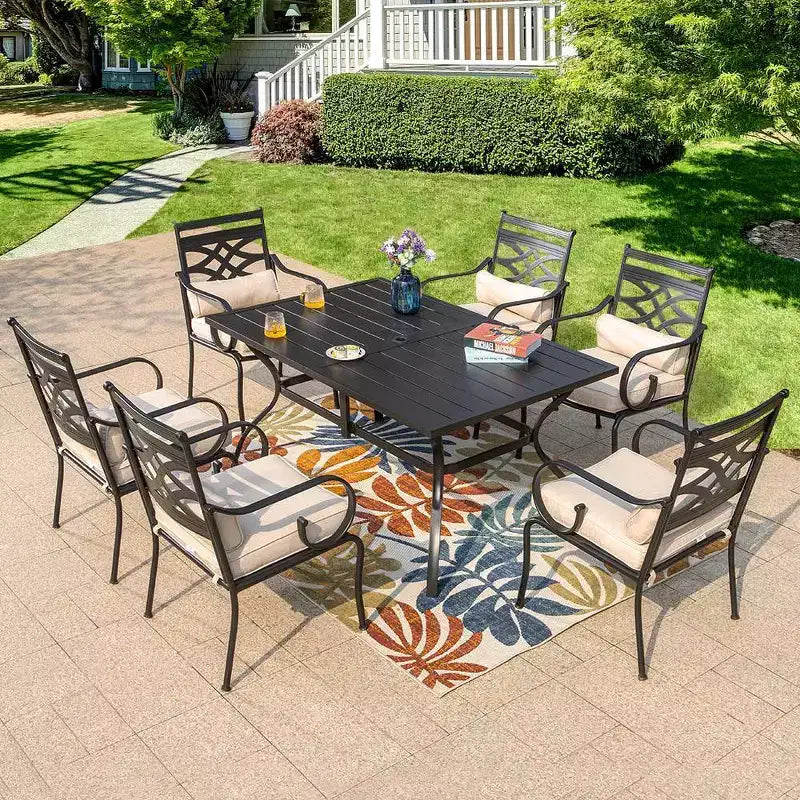 Lot de 2 chaises de salle à manger d'extérieur avec coussins épais d'assise et de dossier et cadre en métal - Captiva Designs