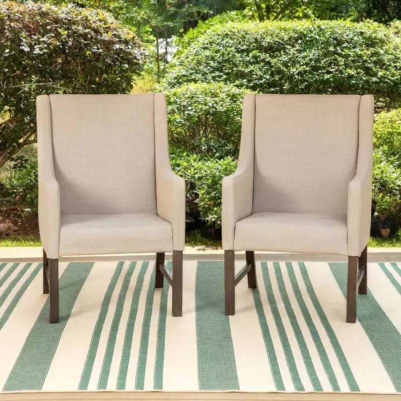 2pk Outdoor Dining Chairs with Metal Frame & Armrests - Captiva Designs: Stainless Steel, Polyester Cushions