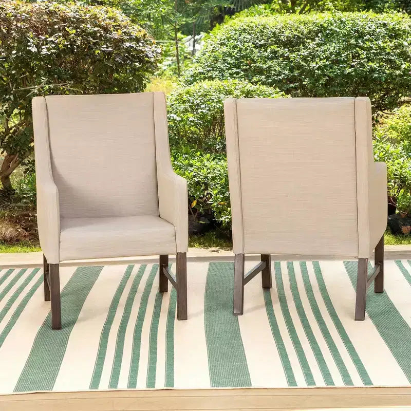 Lot de 2 chaises de salle à manger d'extérieur avec structure en métal et accoudoirs – Captiva Designs : Acier inoxydable, coussins en polyester