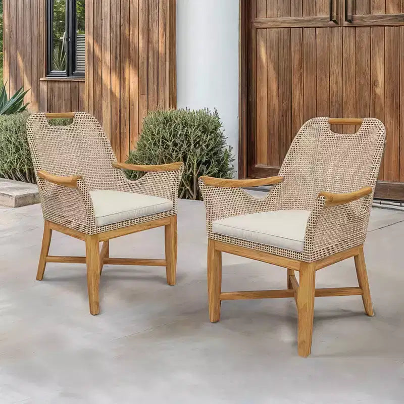 Sonoma Lane Quinlan 2pc Teak Outdoor Dining Chair Set with Zippered Cushion Seat Pad