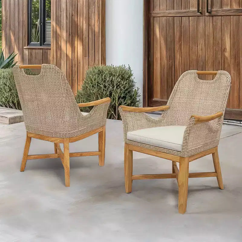 Ensemble de 2 chaises de salle à manger d'extérieur en teck Sonoma Lane Quinlan avec coussin à fermeture éclair