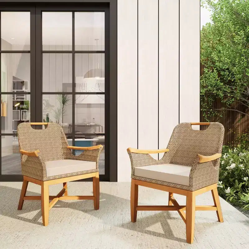 Ensemble de 2 chaises de salle à manger d'extérieur en teck Sonoma Lane Quinlan avec coussin à fermeture éclair