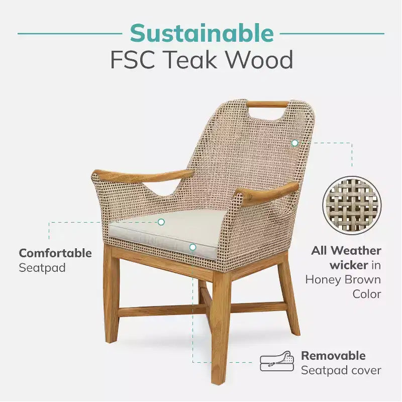 Ensemble de 2 chaises de salle à manger d'extérieur en teck Sonoma Lane Quinlan avec coussin à fermeture éclair