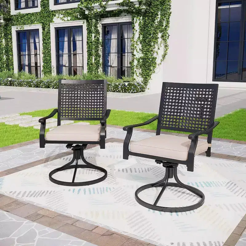 2pk Outdoor Swivel Dining Chairs with Metal Frame & Seat Cushion - Captiva Designs: Powder-Coated Steel, Weather-Resistant