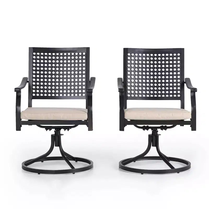Lot de 2 chaises de salle à manger d'extérieur pivotantes avec cadre en métal et coussin d'assise – Captiva Designs : Acier thermolaqué, résistant aux intempéries