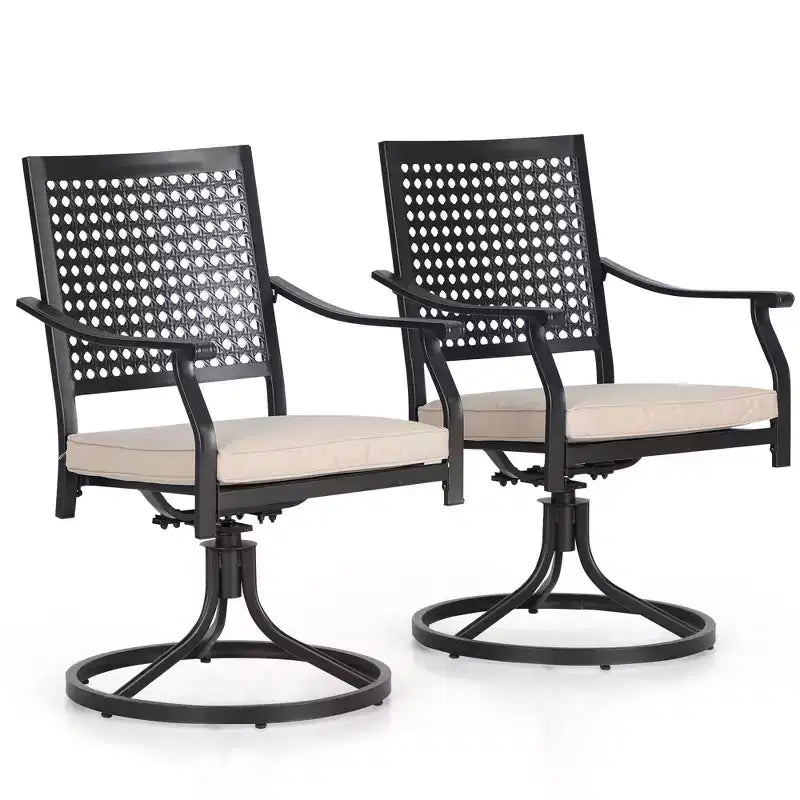 Lot de 2 chaises de salle à manger d'extérieur pivotantes avec cadre en métal et coussin d'assise – Captiva Designs : Acier thermolaqué, résistant aux intempéries