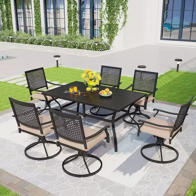 Lot de 2 chaises de salle à manger d'extérieur pivotantes avec cadre en métal et coussin d'assise – Captiva Designs : Acier thermolaqué, résistant aux intempéries