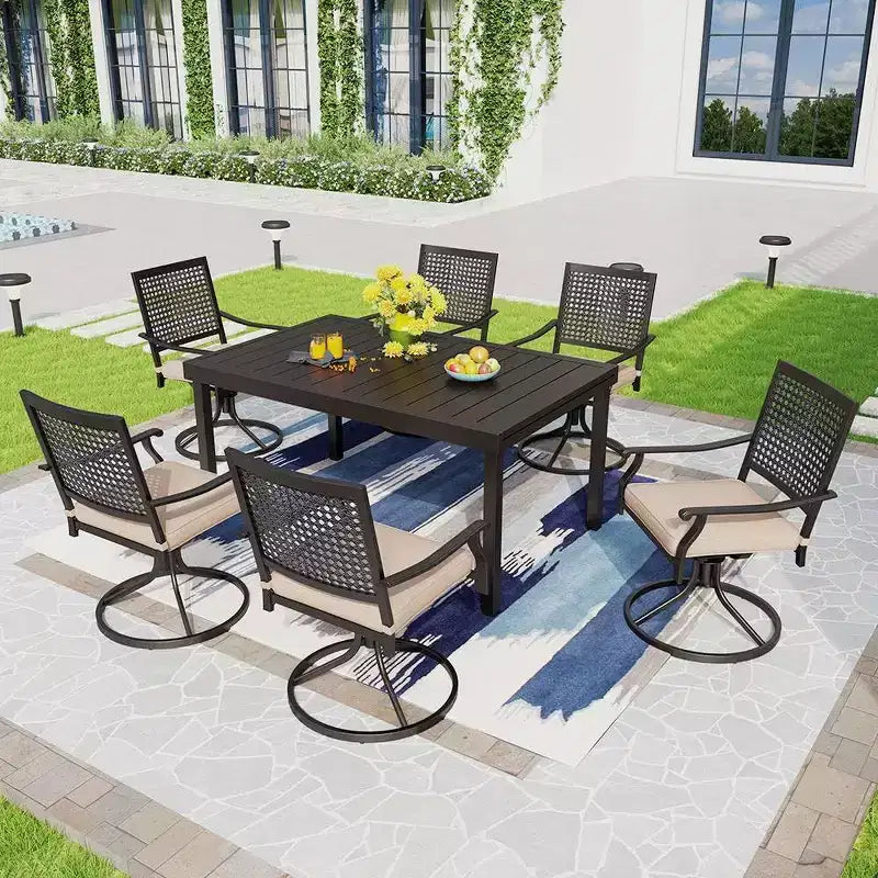 Lot de 2 chaises de salle à manger d'extérieur pivotantes avec cadre en métal et coussin d'assise – Captiva Designs : Acier thermolaqué, résistant aux intempéries