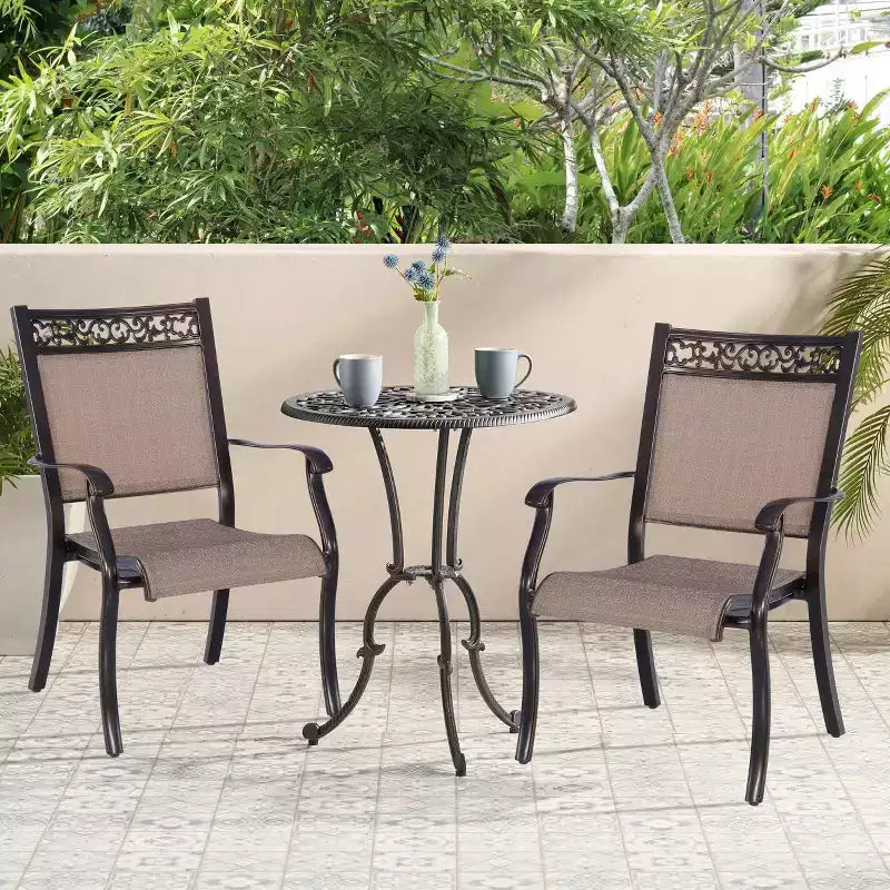 Chaises de salle à manger d'extérieur 4 pièces avec cadre en aluminium et toile tendue : empilables, résistantes aux UV - WELLFOR