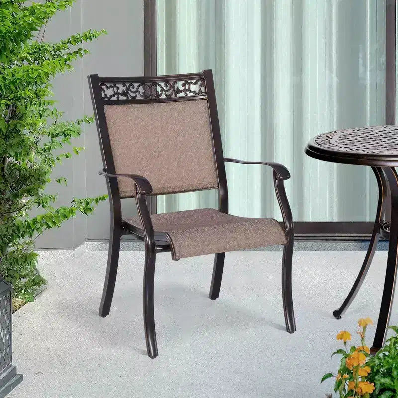 Chaises de salle à manger d'extérieur 4 pièces avec cadre en aluminium et toile tendue : empilables, résistantes aux UV - WELLFOR