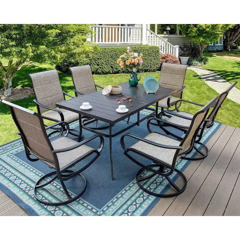 Lot de 2 chaises de terrasse rembourrées en acier pivotantes à 360° - Captiva Designs : dossier en toile, résistantes aux intempéries