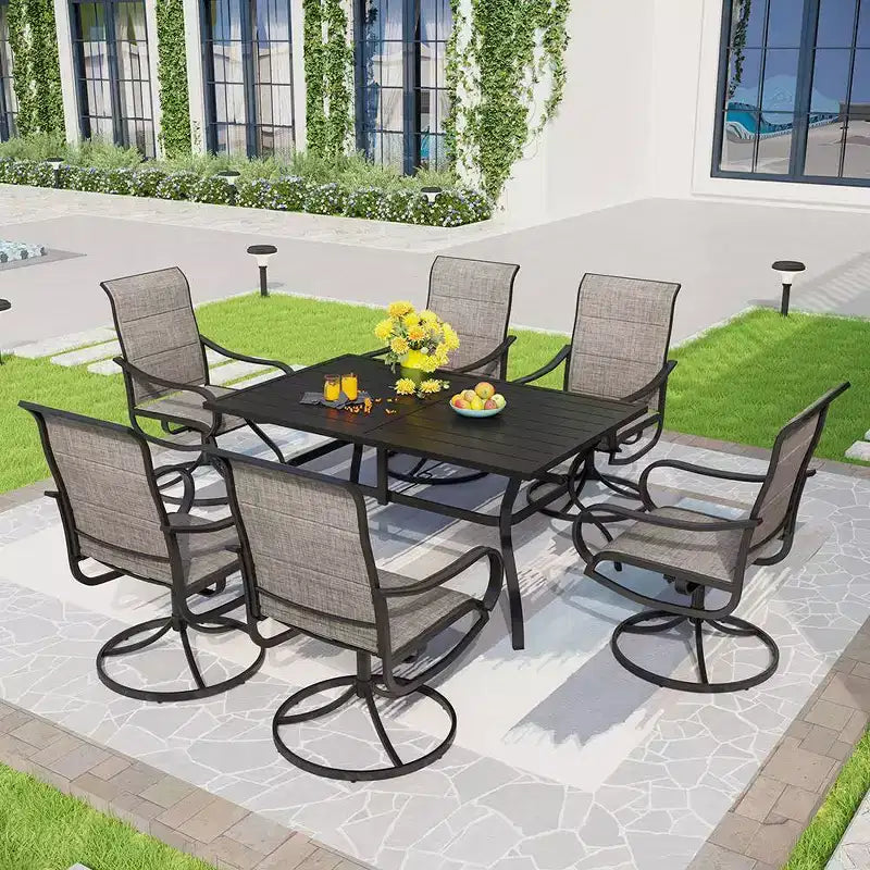 Lot de 2 chaises de terrasse rembourrées en acier pivotantes à 360° - Captiva Designs : dossier en toile, résistantes aux intempéries