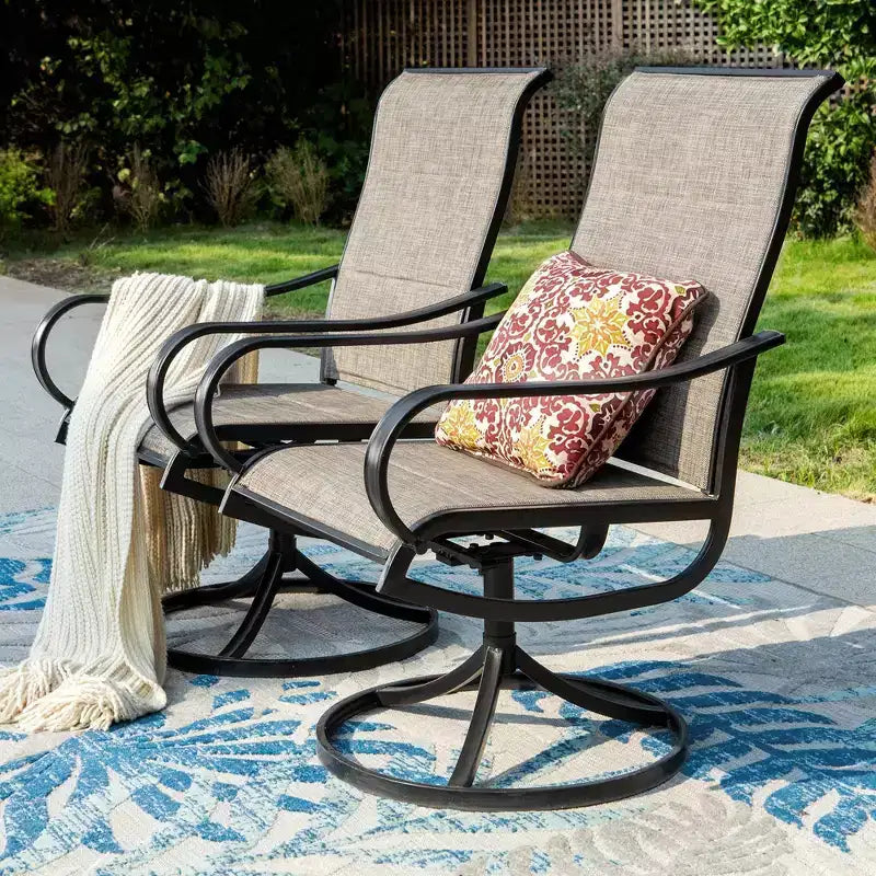 Lot de 2 chaises de terrasse rembourrées en acier pivotantes à 360° - Captiva Designs : dossier en toile, résistantes aux intempéries