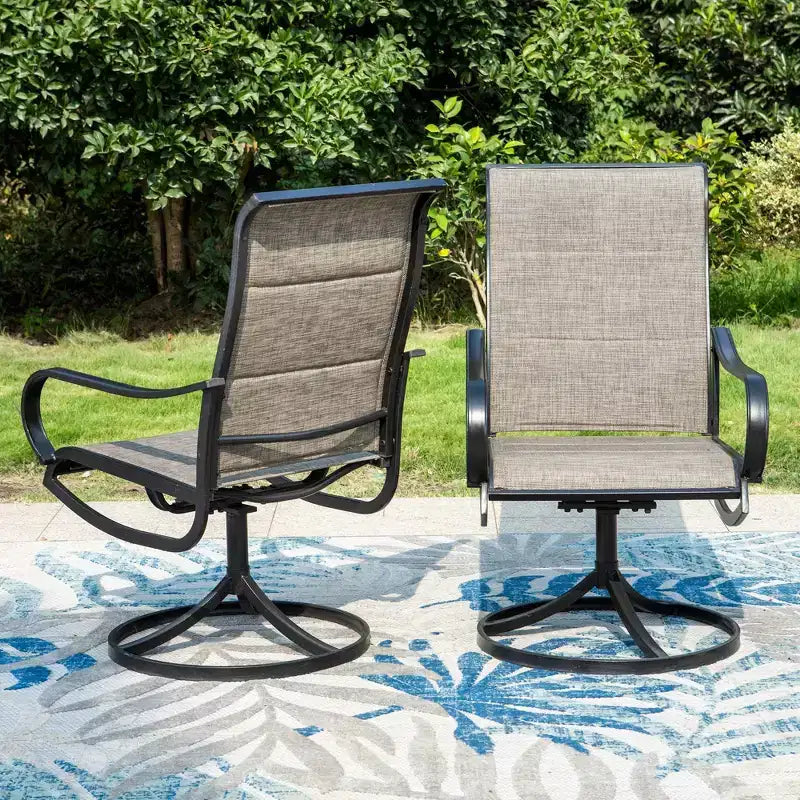 Lot de 2 chaises de terrasse rembourrées en acier pivotantes à 360° - Captiva Designs : dossier en toile, résistantes aux intempéries