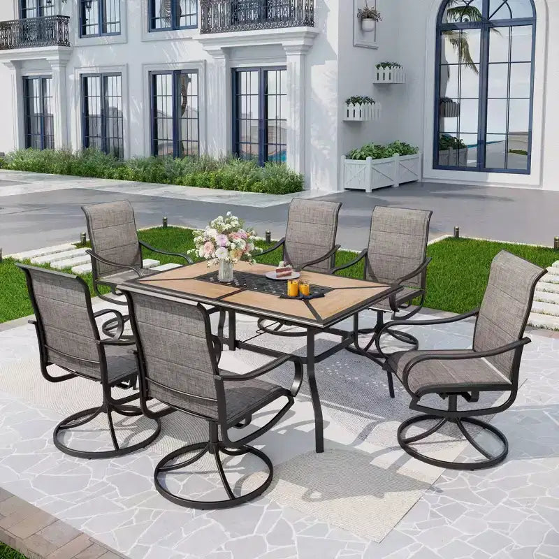 Lot de 2 chaises de terrasse rembourrées en acier pivotantes à 360° - Captiva Designs : dossier en toile, résistantes aux intempéries