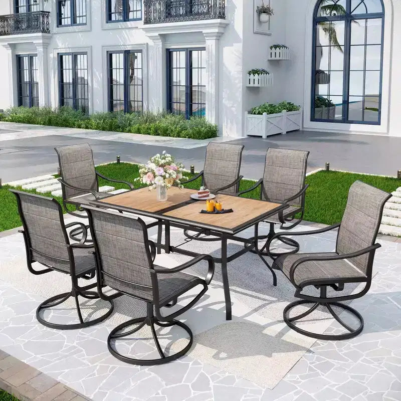 Lot de 2 chaises de terrasse rembourrées en acier pivotantes à 360° - Captiva Designs : dossier en toile, résistantes aux intempéries