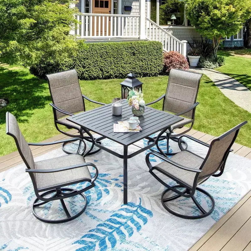 Lot de 2 chaises de terrasse rembourrées en acier pivotantes à 360° - Captiva Designs : dossier en toile, résistantes aux intempéries