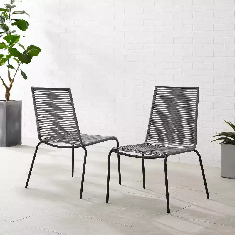 Lot de 2 chaises empilables en osier d'extérieur Fenton - Gris - Crosley