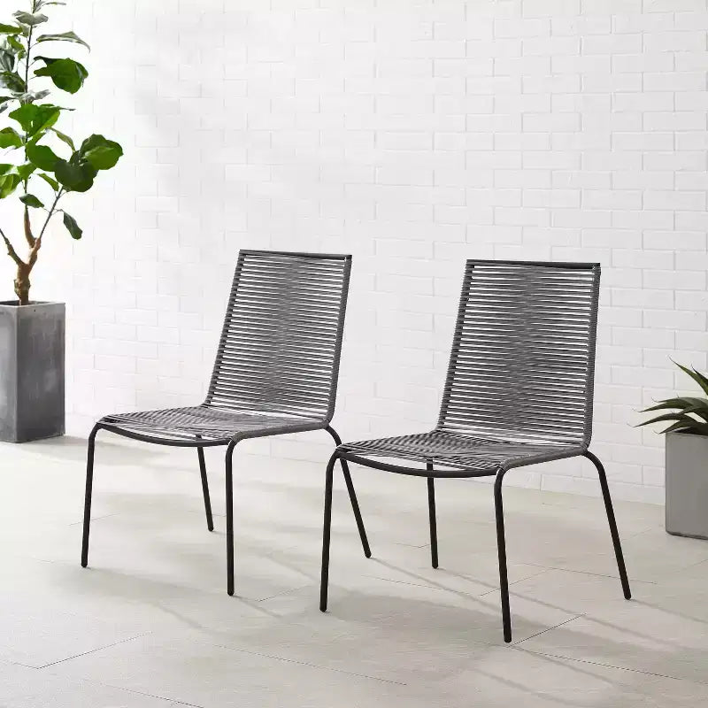 Lot de 2 chaises empilables en osier d'extérieur Fenton - Gris - Crosley