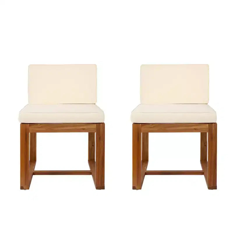 GDFStudio Welor Acacia Dining Chairs with Cushions, Teak/Beige
