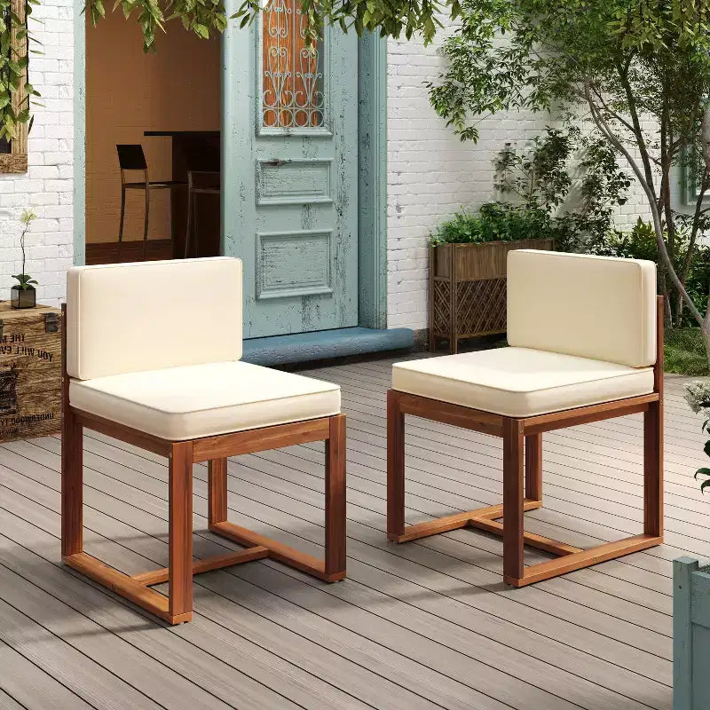 Chaises de salle à manger GDFStudio Welor Acacia avec coussins, teck/beige