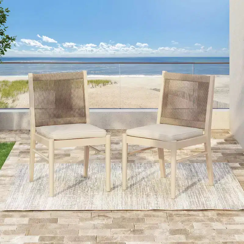 Chaises de salle à manger GDFStudio Benedict Patio Boho en bois d'acacia avec dossier en corde tressée (lot de 2)