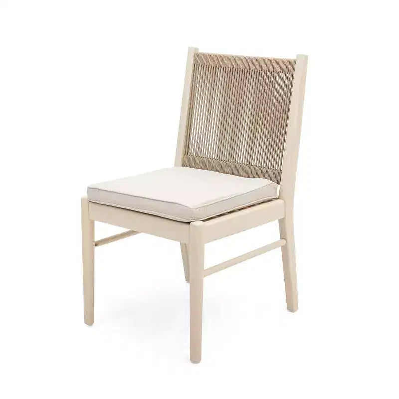 Chaises de salle à manger GDFStudio Benedict Patio Boho en bois d'acacia avec dossier en corde tressée (lot de 2)