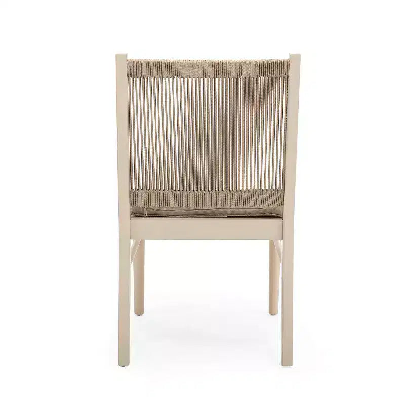 Chaises de salle à manger GDFStudio Benedict Patio Boho en bois d'acacia avec dossier en corde tressée (lot de 2)