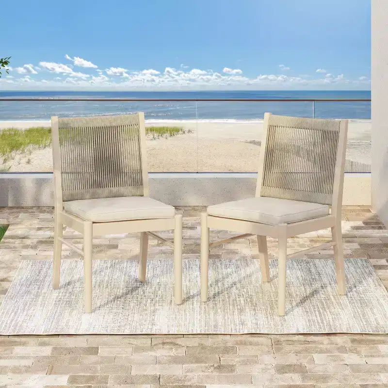 Chaises de salle à manger GDFStudio Benedict Patio Boho en bois d'acacia avec dossier en corde tressée (lot de 2)