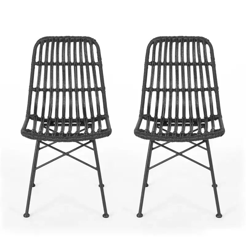 GDFStudio Braymer Outdoor Wicker and Iron Dining Chairs (Set of 2)